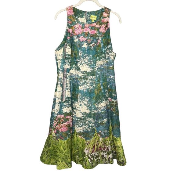 Tracy Reese Dress Size 12 Impressionist Monet Floral Fit Flare Silk Linen Lined - Picture 1 of 11